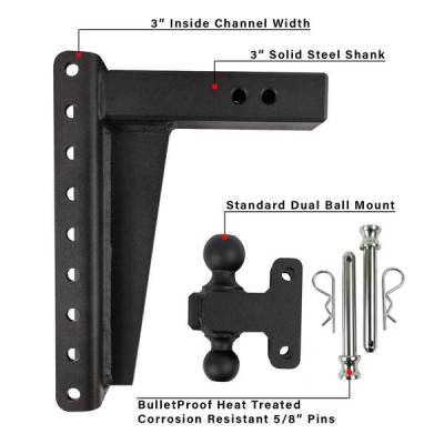 BulletProof Htiches - BulletProof Hitches Heavy Duty 3.0" Solid Shank 12" Drop/Rise 22,000 LBS Hitch - Image 6