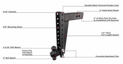 BulletProof Htiches - BulletProof Hitches Heavy Duty 3.0" Solid Shank 16" Drop/Rise 22,000 LBS Hitch - Image 5