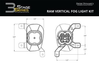 Diode Dynamics SS3 Sport Yellow LED SAE Fog Light Kit For 2013-2018 RAM 1500 - Image 4
