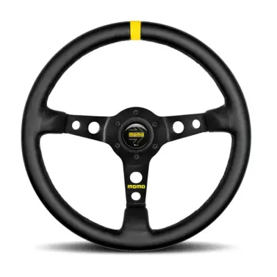 MOMO - Momo MOD. 07 350mm Steering Wheel w/ Black Leather - Black Spoke - Yellow Stripe - Image 1