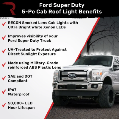 Recon Lighting - Recon Smoked Lens White LED Cab Lights For 1999-2016 Ford Super Duty F250-F650 - Image 3