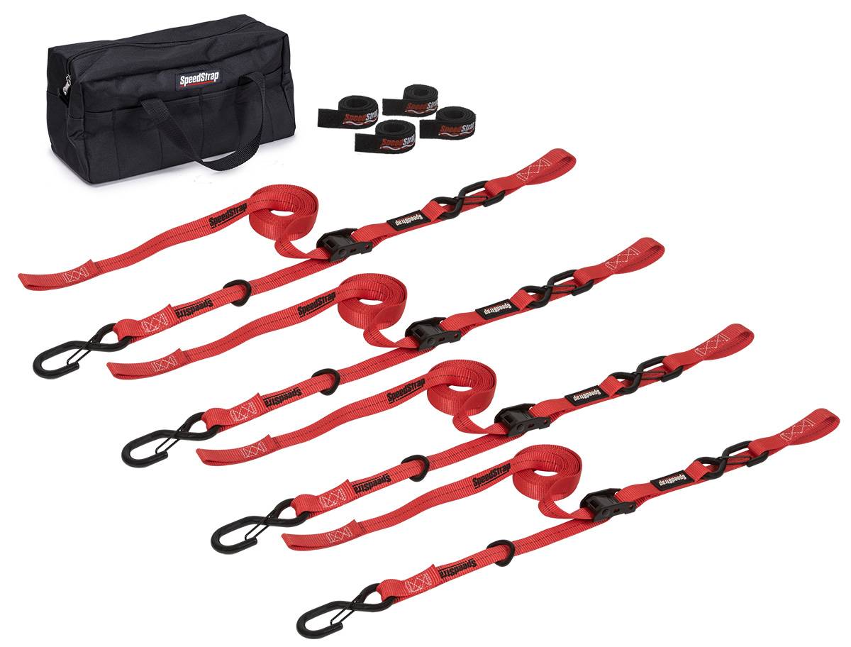 Image of SpeedStrap Heavy Duty 1″ Red Strap Cam-Lock Tie-Down Kit For Motorcycles
